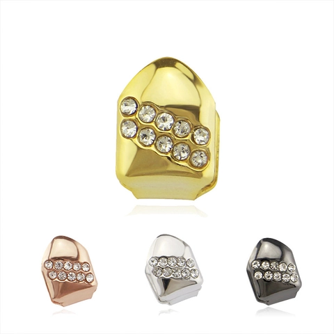 Single Zahn Grillz Iced Out Doppelreihige Strass Hip Hop Punk Zähne Grills Kupfer Körperschmuck Für Männer Frauen