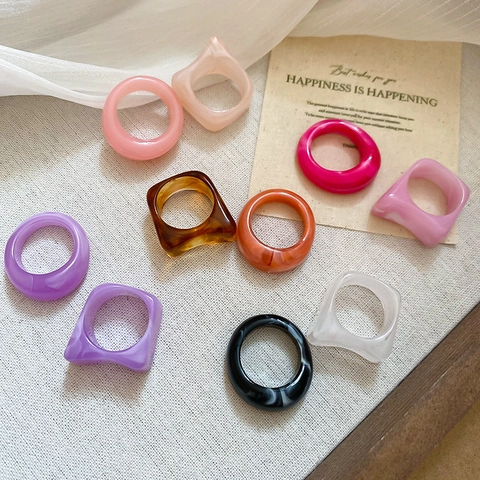 Aesthetic Acrylic Resin Rings Square Round Geometric Minimalist INS Style Fashion Jewelry Accessories For Women