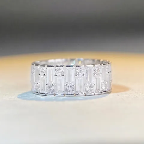 925 Sterling Silver Eternity Band Ring With Rhinestone Geometric Hip Hop Style Minimalist Niche Jewelry For Men Women Couples Gift