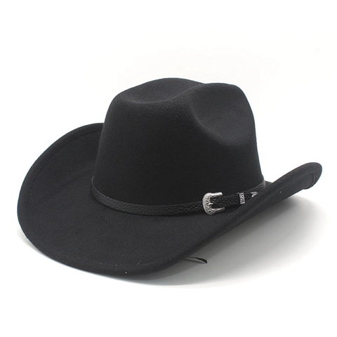 Chapeau De Cow-Boy Occidental À Bord Large Fedora En Feutre Avec Boucle De Ceinture Style Classique Extérieur