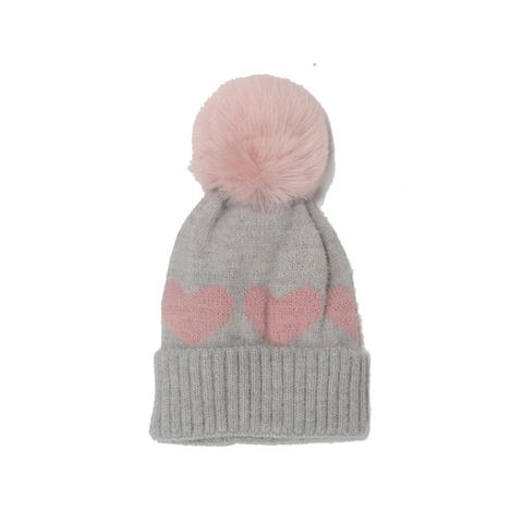 Baby Gebreide Muts Hartpatroon Acryl Kunstbont Pompon Warm Winter Zoet Voor Pasgeboren Peuter Meisjes Jongens