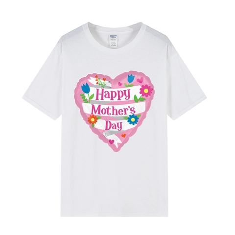 Womens Short Sleeve T-Shirt 100% Cotton Round Neck Casual Loose Fit Happy Mother's Day Heart Floral Print Tee