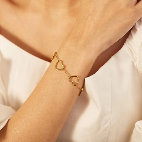 Bracciale A Catena Con Ciondolo A Cuore Cavo Acciaio Inossidabile Regolabile Minimalista Romantico Gioielli Donna