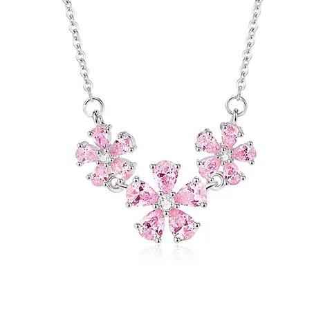 Collana In Argento Sterling 925 Con Fiori Di Pesco Pendente Floreale In Zircone Rosa Gioielli Dolci E Romantici Per Donne