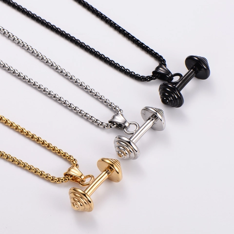 Collana Con Pendente A Manubrio In Acciaio Inossidabile 316L Bilanciere Fitness Palestra Gioielli Sportivi Per Uomo Stile Hip Hop Punk