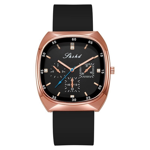 Fashion Women Quartz Watch Rose Gold Oval Case Silicone Strap Rhinestone Dial Chronograph Style Casual Ladies Wristwatch