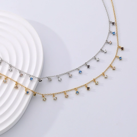 925 Sterling Zilver Kleurrijke Zirconia Kwastje Halsketting Voor Vrouwen Niche Ontwerp Luxe Vintage Vierkante Steen Choker Ketting