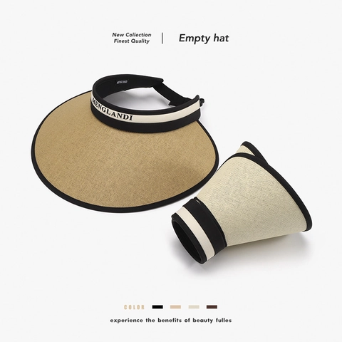 Cappello Visiera Parasole Donna Paglia Naturale Tesa Larga Alta Protezione UV Pieghevole Portatile Estate Spiaggia Viaggio Regolabile