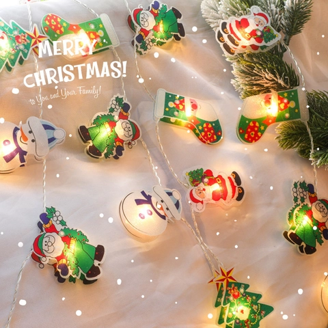 Guirnalda Luces Navidad LED Papá Noel Muñeco Nieve PVC Batería Impermeable Blanco Cálido Decoración Festiva