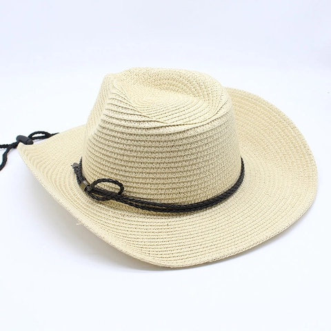 Western Cowboy Straw Hat Wide Brim Sun Protection Summer Beach Breathable With Adjustable Wind Rope For Men Women