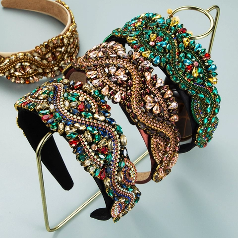 Baroque Luxury Padded Headband Rhinestone Glass Crystal Vintage Wide Hair Band For Women Party Wedding Hair Accessories