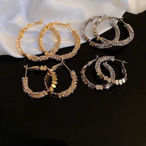 Orecchini A Cerchio Rotondi Minimalisti Con Zircone Intarsiato Gioielli Di Moda Geometrici Lucidi Con Perno In Argento