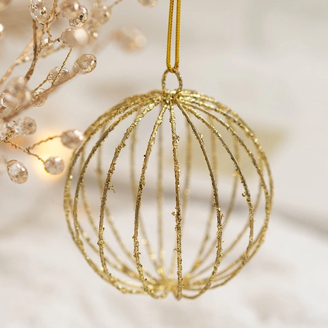 Palle Di Natale Ornamenti Filo Di Ferro Cavo Glitter Luccicante Decorazione Albero Appeso Festa Festiva Casa