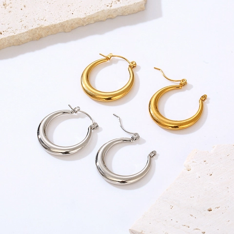Orecchini A Cerchio Spessi Da Donna In Acciaio Inossidabile Geometrici Minimalisti Placcati In Oro Accessori Moda