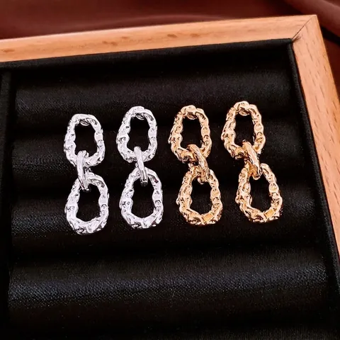 Pendientes De Botón Geométricos Ovalados Vintage Con Poste De Plata De Ley 925 Aleación Textura Arrugada Irregular Elegante