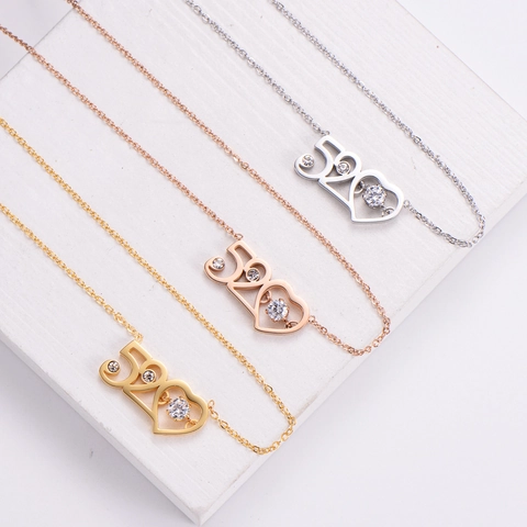 Collana Con Ciondolo Da Donna Acciaio Inossidabile 316L Forma Cuore Zircone Incastonato Gioielli Semplice Elegante Regalo