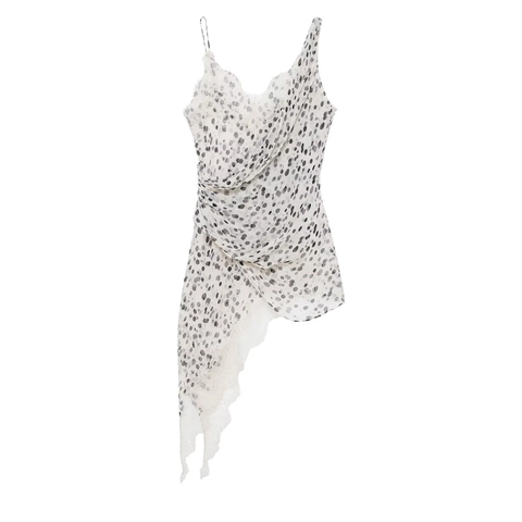 Polka Dot Lace Trim Camisole Asymmetrical Hem Chiffon V Neck Sexy Sweet Sleeveless Tank Top For Women