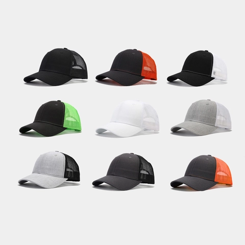 Breathable Mesh Trucker Hat Cotton Polyester Baseball Cap Adjustable Solid Color Patchwork Outdoor Sports Casual For Unisex