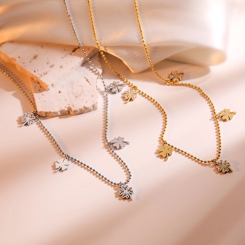 Kleeblatt Geometrische Anhänger Halskette Titanstahl Mit Strass Minimalistische INS Stil Damen Schmuck