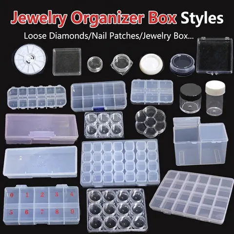 Clear Plastic Nail Art Storage Box Set Multi-Grid Transparent Jewelry Organizer For Rhinestones Beads Accessory Storage
