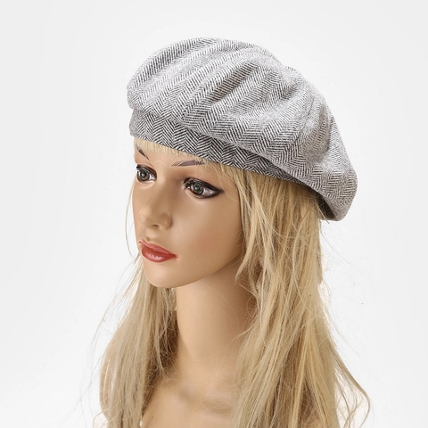 Fischgrät Schirmmütze Baumwolle Vintage Baskenmütze Britischer Stil Malermütze Für Damen Herren Retro