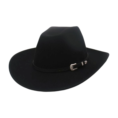 Retro Western Cowboy Hat Wide Brim Fedora Jazz Hat With Leather Belt Buckle Sun Protection Solid Color For Women Men