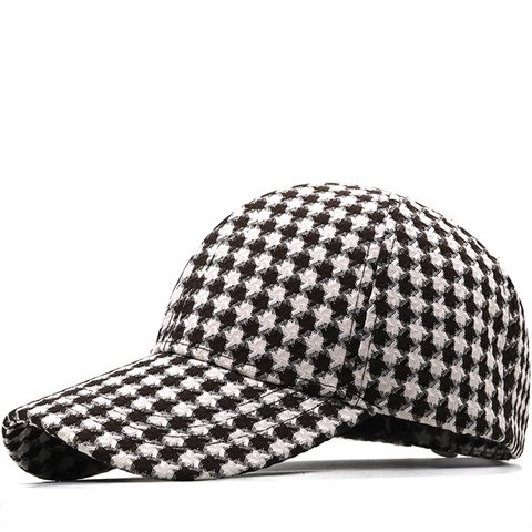 Baseball Cap Vintage Houndstooth Cotton Knit Adjustable Metal Buckle Retro Style Unisex Sun Protection Chic
