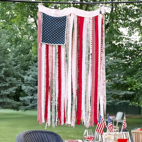 American Flag Wall Hanging Banner Tassel Ribbon Lace Patriotic Independence Day July Fourth Front Door Decor Farmhouse