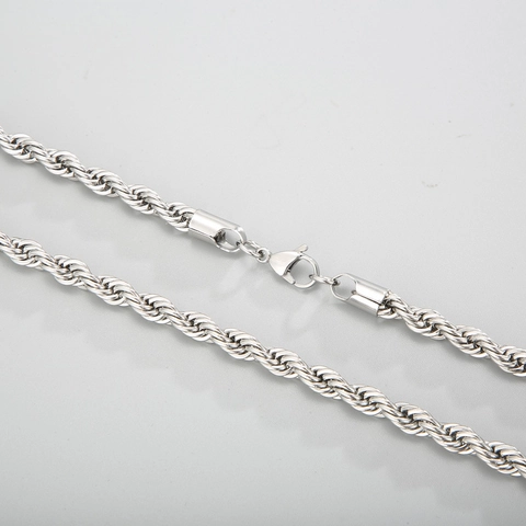 Stainless Steel Rope Chain Necklace Silver Color Twist Link Jewelry For Men Women Hip Hop Punk Rock Style