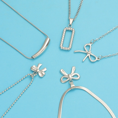 Stainless Steel DIY Jewelry Pendants Necklace Bowknot Teardrop Twisted Frame Curved Tube Charm For Women Making