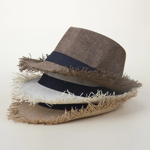 Cappello Fedora In Paglia Con Bordo Sfilacciato E Nastro Traspirante Protezione Solare Per Estate Spiaggia Vacanze Unisex