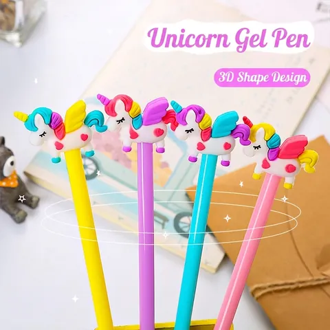 Eenhoorn Gelpennen Cartoon 3D Siliconen Figuur Zwarte Inkt Naaldpunt Plastic Kantoorbehoeften Kawaii Kantoor Student