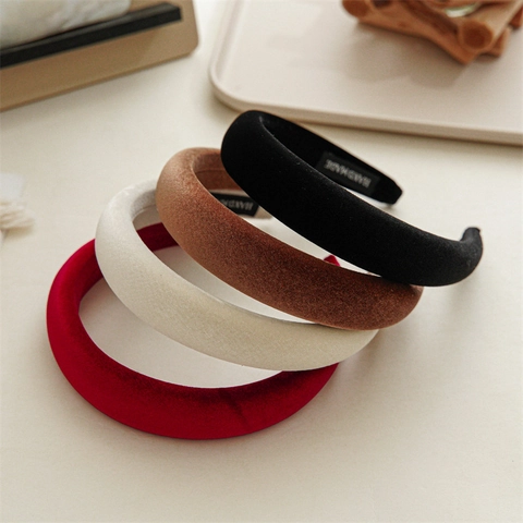 Velvet Padded Sponge Headband Thickened High Top Volumizing Solid Color Hairband For Women Elegant Retro Style