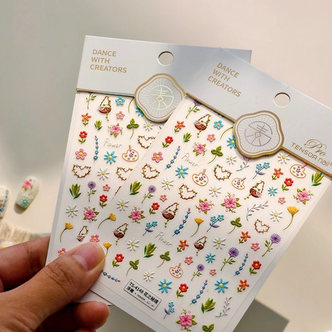 3D Embossed Nail Art Stickers Floral Heart Pattern Adhesive Decals Fresh Flower Secret Realm DIY Manicure Decoration