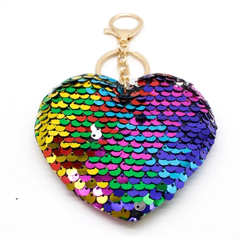 Porte-Clés Cœur À Paillettes Réfléchissant Double Face Pailleté Accessoire De Sac Cadeau De Saint Valentin Femme Alliage