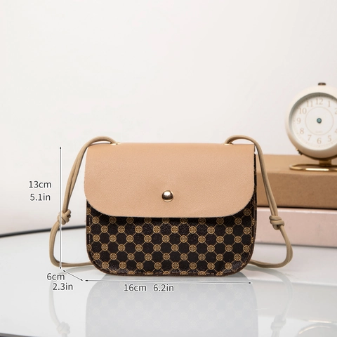 Women Crossbody Bag PU Leather Clover Pattern Small Square Shoulder Bag Magnetic Closure Casual Daily Mini Purse