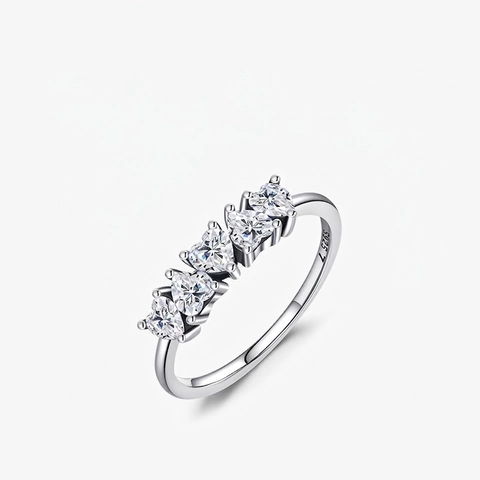 Elegante Anello in Argento Sterling 925 con Zirconia a Cuore Anello a File con Cinque Cuori Gioielli Romantici per Donna