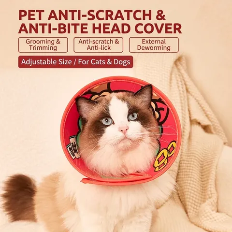 Pet Elizabeth Collar PVC Waterproof Anti-Lick Recovery Cone For Cats Dogs Adjustable Soft Neck Guard Cartoon Pattern