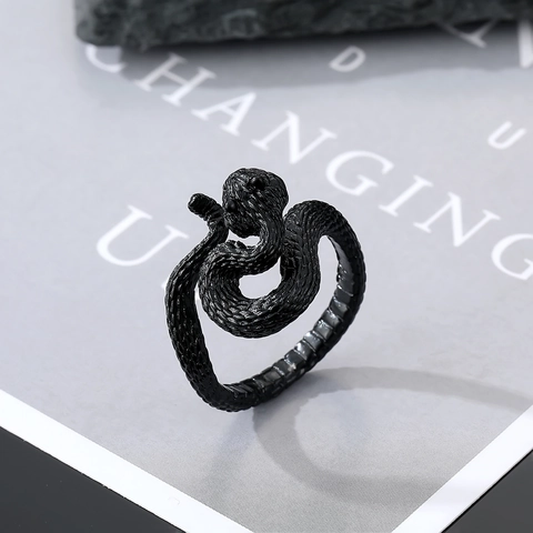 Gothic Schlange Ring Schwarz Legierung Matt Punk Oktopus Tentakel Flügel Verstellbarer Fingerschmuck Für Herren Damen