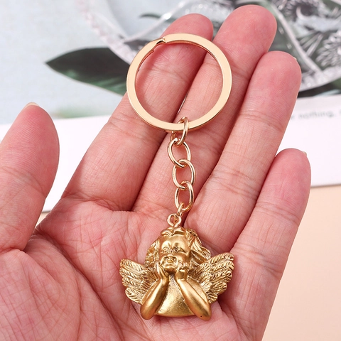 Portachiavi Angelo Cupido Lega Zinco Metallo Oro Pendente Borsa Strumento Musicale Flauto Arpa Posa Pensatore Regalo Retro