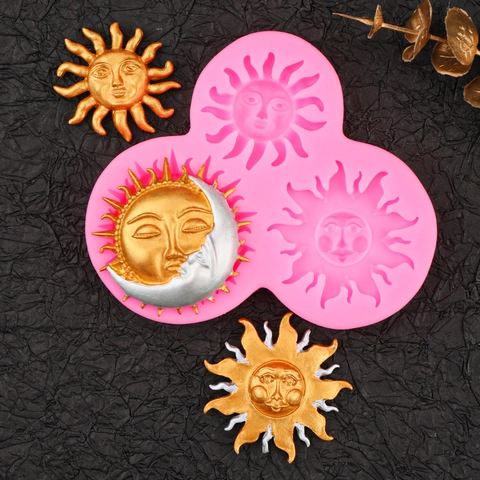 Sun Moon Face Silicone Mold For Fondant Chocolate Baking Cake Decoration Resin DIY Celestial Design