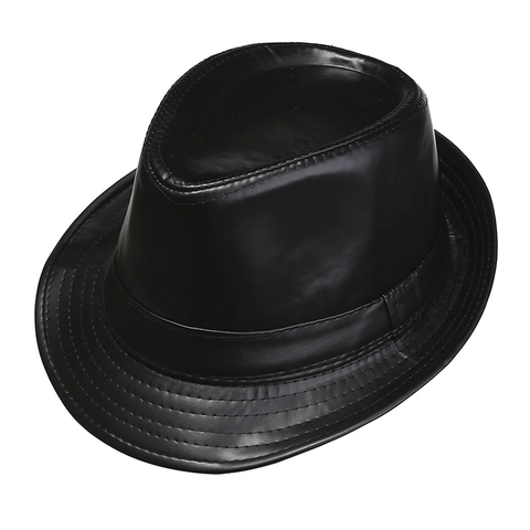 Vintage Fedora Hat PU Leather Solid Color British Style Retro Jazz Cap Unisex Sun Protection Windproof Accessory