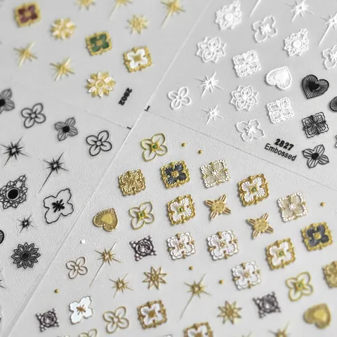 Pegatinas De Arte De Uñas En Relieve Calcomanías Autoadhesivas Tridimensionales Estrella Corazón Flor DIY Decoración De Manicura