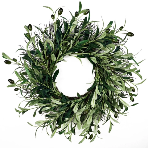 Artificial Olive Wreath Garland Realistic Leaves Fruits For Front Door Wall Decoration Christmas Wedding Home Ornament