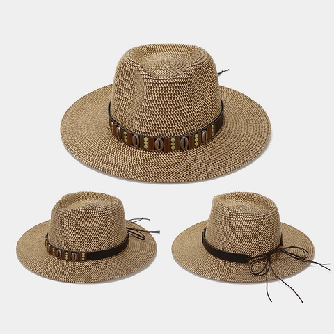 Sombrero Fedora De Paja Ala Ancha Protección Solar Verano Playa Papel Panamá Con Banda Cuero Concha Bohemio Para Mujer