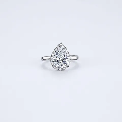 Pear Cut Halo Ring Water Drop Cubic Zirconia Adjustable Copper Silver Plated Gemstone Luxury Jewelry Women