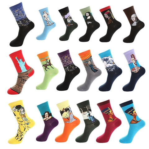 Artistic Famous Oil Painting Crew Socks Breathable Cotton Blend Retro Trendy Novelty For Men And Women