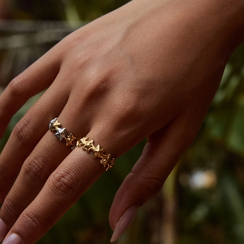 Star Open Ring 18K Gold Plated Stainless Steel Adjustable Waterproof Anti Allergy Geometric Two Tone Fashion Women Jewelry