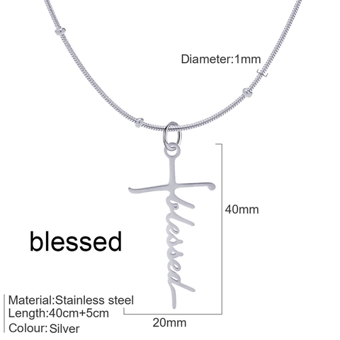 Collar De Cruz De Acero Inoxidable Con Colgante De Palabra Inspiradora Cadena De Serpiente Con Cuentas Regalo Para Mujer