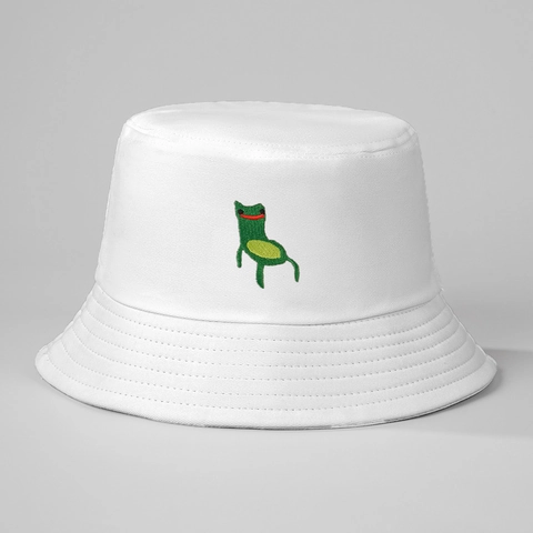 Cotton Bucket Hat Cute Green Frog Cartoon Embroidery Wide Brim Sun Protection Foldable Fisherman Cap Casual Outdoor Travel